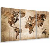 Tableau triptyque carte du monde couleur bois - 90x60