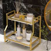 Tagère de rangement de salle de bain, étagère de rangement d'angle murale pour salon chambre à coucher cuisine à 2 niveaux blanc et or