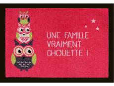 Tapis anti-poussière "famille chouette" en polyamide coloris rose - dim : 40 x 60 cm- pegane -