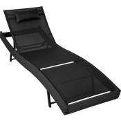 Tectake - Chaise longue en rotin résistant et anti-UV Coussin de tête amovible - noir