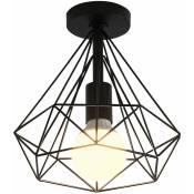 Vintage Plafonnier Industriel Diamant en forme Cage Métal Rétro Lampe de Plafond Abat-jour Suspension Luminaire pour Salle à Manger Bar Chambre,25cm