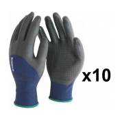 10 paires de gants polyester élastanne 3/4 enduit nitrile avec picots PER134 Singer Taille: 11