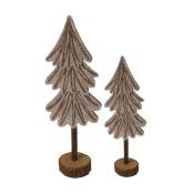 2 petits arbres de Noël de table en bois et feutre