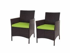 2x fauteuil de jardin halden en polyrotin, fauteuil en osier ~ marron chiné, coussin vert