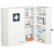 Armoire à pharmacie, verrouillable, 11 compartiments, acier, hlp: 53 x 53 x 21,5 cm, double porte, blanche - Relaxdays