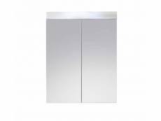 Armoire de toilette murale - 2 portes miroir - mélaminé blanc - bandeau blanc l - h - p : 60 - 77 - 17 cm