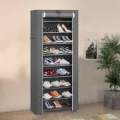 Armoire étagères à chaussures 10 couches avec housse 27 paires de chaussures rangement pratique en toile 6030160cm gris