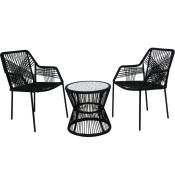 Bestmobilier - Zambra - salon bas de jardin 2 places + table mosaïque - en corde et métal - noir - Noir