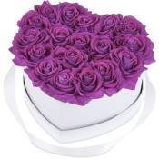 Boîte à roses, 18 roses, Bac à roses blanc, forme en cœur, conservable 10 ans, violet - Relaxdays