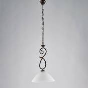 Bonettiillumina - Lustre en fer Rouille noir une lumière Abat-jour verre blanc albâtre 30x h52 cm