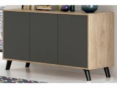 Buffet, commode, meuble de rangement coloris chêne/graphite - longueur 138 x profondeur 39.5 x hauteur 70 cm