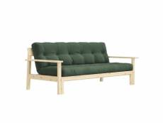 Canapé convertible futon unwind pin naturel coloris vert olive 130 x 190 cm. 20100995944