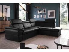 Canapé d'angle en cuir italien de luxe 5/6 places tonus, noir, angle droit