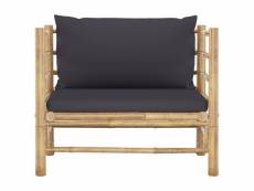 Canapé de jardin avec coussins gris foncé bambou