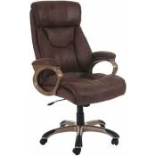 Décoshop26 - Fauteuil chaise de bureau sur roulettes pivotante design vintage aspect daim taupe-marron