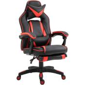 Fauteuil gamer grand confort fauteuil de bureau gamer pivotant inclinable avec coussins et repose-pieds revêtement synthétique noir rouge - Homcom