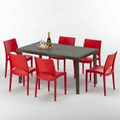 Grand Soleil - Table rectangulaire 6 chaises Poly rotin resine 150x90 marron Focus Chaises Modèle: Paris rouge
