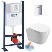 Grohe - Pack wc Bâti autoportant + wc Swiss Aqua Technologies Infinitio sans bride + Plaque chrome (ProjectInfinitio-1)