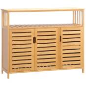 HOMCOM Buffet meuble de rangement 3 portes ajourées et étagères en bambou 100 x 35 x 82 cm naturel