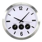 Horloge mondiale analogique avec 3 fuseaux horaires, modèle mural avec changement automatique heure d'été/heure d'hiver, piles non incluses - Perel