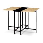 Idmarket - Table console pliable edi 2-4 personnes façon hêtre et noir design industriel 103 x 76 cm - Bois-clair