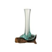 Les Tendances - Vase verre et pied bois recyclé Azura h 30 cm