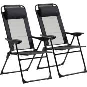 Lot de 2 chaises de jardin camping pliables - dossier inclinable 5 positions - tétière incluse - acier époxy oxford textilène noir - Noir