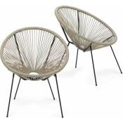 Lot de 2 fauteuils de jardin - 70 x 76 x 79 cm - Résine tressée - Oviala - Taupe