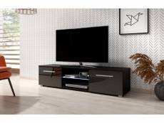 Meuble banc TV - 140 cm - Noir mat / Noir brillan - Avec LED - Style moderne Moon