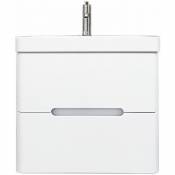 Meuble salle de bain avec vasque/lavabo FIDJI 60 suspendu laqué Blanc brillant avec plan en résine