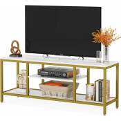 Meuble tv doré 150 cm à 3 niveaux pour téléviseurs jusqu'à 65' avec placage en faux marbre, console de canapé, table d'entrée pour salon - Tribesigns