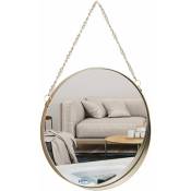 Miroir Suspendu, 25 x 25 cm Miroir de Maquillage de Salle de Bain Rond Cadre en Laiton avec chaîne de Suspension Style Simple [Petite Taille]