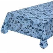 Nappe de cuisine AntiTaches Bordée Couverture de table En coton plastifiè Fleurs vectorielles Bleu - 135x180 cm