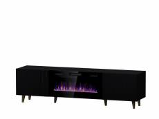 Pafos meuble tv 180 cm avec cheminée électrique, noir mat