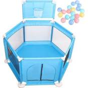 Parc bébé et compact à 6 côtés avec 10 boules LEXLIFE - stylo de jeu solide et durable - Bleu