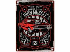 "plaque decorative american classic iron muscle 40x30cm tole since 69"