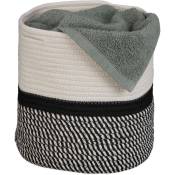 Relaxdays - Panier de rangement en coton, avec anses, pliable, style bohème, tressé, HxD : 28 x 28 cm, noir et blanc