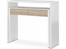 Table console extensible convertible en bureau coloris blanc et chêne - hauteur 88 x longueur 99 x profondeur 36-70 cm