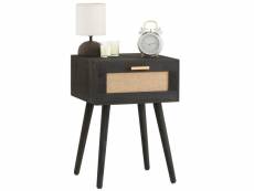 Table de chevet kiran 1 tiroir, table de nuit design vintage en bois lasuré noir et lin