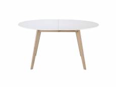 Table scandinave extensible ovale blanche et bois clair l150-200 cm leena