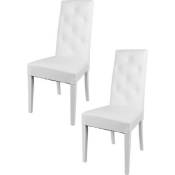 Tommychairs - Set 2 chaises cuisine CHANTAL, structure en bois de hêtre, assise et dossier en cuir artificiel blanc avec boutons