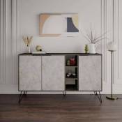 Toscohome - Buffet 3 portes 142 cm effet marbre blanc et structure café foncé - Clara