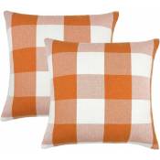 2 pièces Ferme Buffalo Plaid Coussin Taie d'oreiller Housse de Coussin Polyester Lin Automne Home Decor Orange et Blanc, 45,72 x 45,72 cm