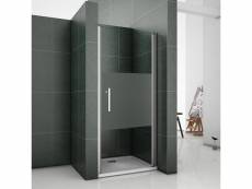 Aica porte de douche 90x185cm porte pivotante en niche verre bande central dépoli anticalcaire