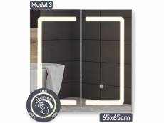 Aquamarin® armoire de toilette avec miroir et éclairage - 65x65x13,3cm, led blanc froid/chaud/neutre, 3 étagères, 2 portes, tactile, fonction dimmer,