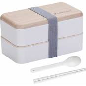 Boîte à lunch électrique-boîte à lunch double couche avec baguettes et cuillère (blanc)