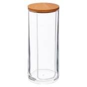 Boîte cotons ronds transparent et bambou - 7x7x17.8cm