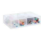 Boîte de rangement, format vertical & horizontal, tiroirs à 4 compartiments, HxLxP: 6x25x17,5cm, transparent - Relaxdays