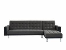 Canapé d'angle luxury xl convertible en pu noir et tissu gris CNJAKARTX02_535