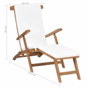 Chaise longue avec coussin - Blanc Creme - 152 x 92 x 60 cm